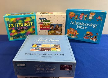 LOT 796 - 1980s Brain Tease Game Junior Collection - Trivial Pursuit - Outburst - Parker Bros - Milton Bradley
