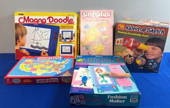 LOT 797 - 1980-90s Games Activity Sets - Magna Doodle - Little Mermaid - US States - Magnetic Drawing Board