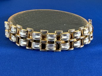 Lot 426LC - Mid Century Vintage Chunky Spanish Damascene With Moonglow Lucite Goldtone Bracelet