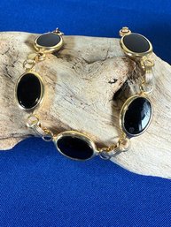 Lot 432LC - Vintage Black Onyx Bracelet With Goldtone Bezel