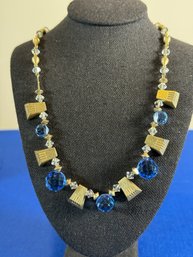 Lot 445LC - Art Deco Necklace With Pale Blue Faceted Glass Beads And Goldtone Chunky Geometric Shapes