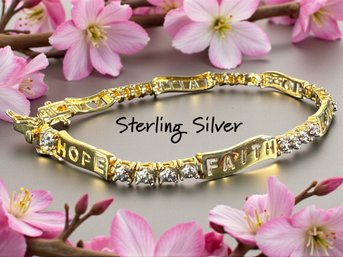 Lot 450LC - Hope, Faith & Love Sterling Silver - Crystal-  Gold Colored Bracelet PAJ 925