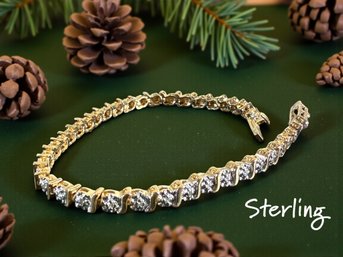 Lot 457 - Sterling Silver Vintage CZ Rhinestone Tennis Bracelet