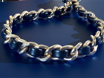 Lot 458LC - Vintage Goldtone Chunky Chain Link And Black Leather Necklace