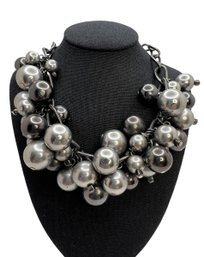Lot 420CN - Statement Necklace Different Shades Black Round Balls Measuring 16 Inches