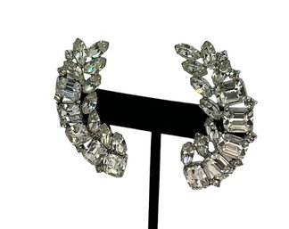Lot 400 - Wow! Vintage Crystal Clip On Earrings Measuring 2.25 Inches- Fancy Costume Jewelry!