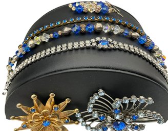 Lot 7WW - Rhinestone & Crystal Party Prom Blue Jewelry - Necklace - Earrings - Bracelet - Pins - Lot Of 12