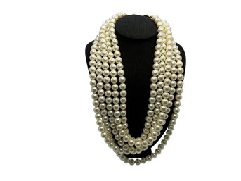 Lot 409 - Costume Faux Pearl Necklace - 5 Strands  - Measuring 16 Inches In Length - Vintage Jewelry