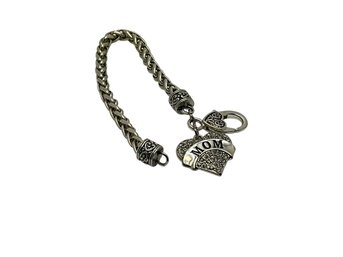 Lot 412 - Mom Heart Pendant On Costume Silver Bracelet - Measuring 8 Inches