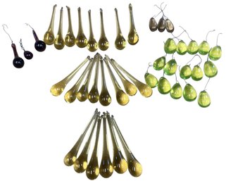 Lot 01RR- Vintage Lot Of 42 Crystal Glass Chandelier Prisms Gold - Green - Purple - Brown Assortment