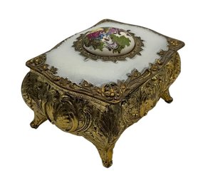 Lot 13WW- Sweet Vintage Victorian Ladies Gold Filigree Trinket Jewelry Box- Japan - Art Nouveau