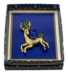 Lot 8JT- Prancing Reindeer Deer Brooch - New Vintage Pin From Caldor! - Christmas Jewelry