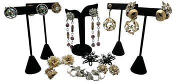 Lot 403 - SIGNED! Costume Clip On Earrings  By Florenza, Accesso Craft, Sarah Coventry, Trifari - 10 Pairs