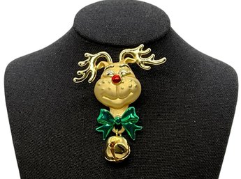 Lot 4JT- Jolly Rudolph Reindeer Brooch Pin - Signed - Vintage Christmas Jewelry