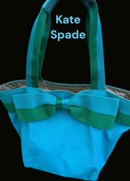 Lot SECOND CHANCE - Kate Spade New York - Aqua & Green Zip Top Bow Tote Bag - Purse - Great For Summer!