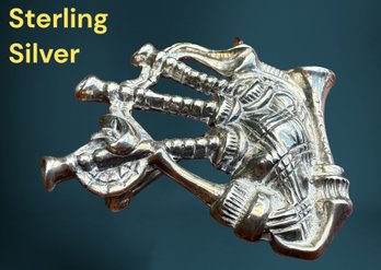 Lot 431LC - BEAU Sterling Silver Scottish Bagpipes Pin Brooch Stamped