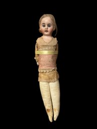 Lot 26- Late 1800s Antique German Bisque & Cloth Doll - Leather Legs - Painted Face