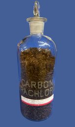 Lot 472 - Antique Apothecary Bottle Carbon Tetrachloride Etched 10' Filled With Mosquitos! From Georgetown, ME