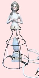 Lot 53- 1920-30s Victorian Porcelain Ceramic Half Lady Boudoir Table Lamp - Works Nicely