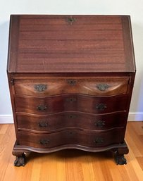Lot 7- Antique Solid Mahogany Governor Winthrop Drop Down Desk - With Key