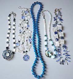 Lot 970WA - 5 Necklaces Fresh Water Pearls, Crystals, Stones Beads, Blue-clear-opaque Jewelry Making Beads
