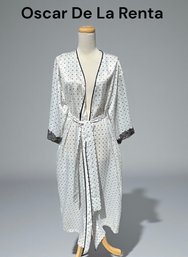 Lot 700- Oscar De La Renta - Pink Label - Polka Dot - Silky Robe - Size Medium With Belt - Vintage Lounge Wear