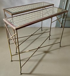 Lot 1- Identical Glass Top Metal Bottom Sofa Side Tables - Home Furniture - 2