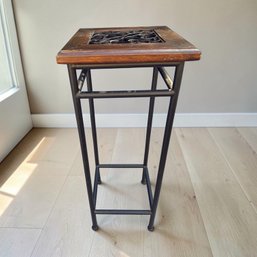 Lot 425 - Country Home! Tall Plant Stand - Side Table - Top Is Wood With A Metal Frame