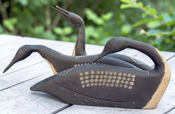 Lot 427JO - SIGNED! 3 Hand Painted Boyds Collection Wooden Loons Decoy Series By J. Dudley 1990-92 Black Body