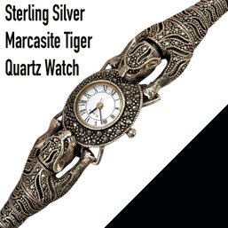 Lot 007DD - Sterling Silver Marcasite Tiger Quartz Watch Untested Measuring 7.50 Inches