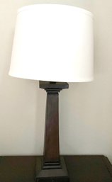 Lot 48- Tall Wood Base 27 Inch Mission Farmhouse Style Table Lamp