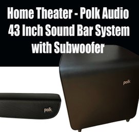 Lot 46- Home Theater Polk Audio 43 Inch Sound Bar System - Omni SB1 Sub
