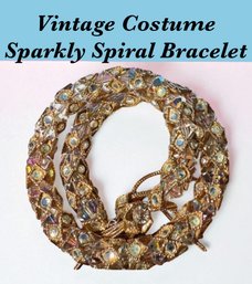 Lot 418LC - WOW! Cool Costume Crystal And Rhinestone Flex Bracelet Spiral With Tassels Vintage Estate Jewelry