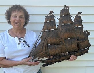Lot 315SES- 1962 Syroco Tall Ship  - Large 27x21 Nautical Home Decor - Coppercraft Guild - USA Made