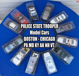 Lot 459 - State Trooper Model Police Fire Vehicles Cars - 12 - Several States -  Boston PA MD KY AK NH VT