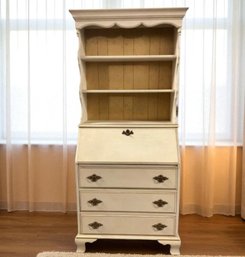 Lot 77- Secretary Desk - French Provincial Style With Bookshelf On Top - Brass Knob Hardware - Dovetail Joints