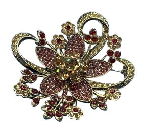 Lot 383LC - 35th Anniversary Statement Floral With Red & Amber Stones Avon - Goldtone Commemorative Pin Brooch