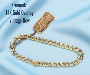Lot 442LC - Krementz Vintage With Tag! Bracelet - 14KT Gold Overlay Chain Link - Estate Jewelry