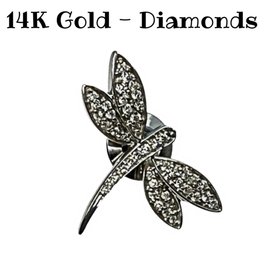 Lot 167SES- 14K White Gold With Diamonds Dragonfly Brooch Butterfly Pin - Stunning! Weight In Photos