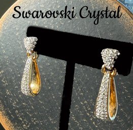 Lot 433LC - Swarovski Crystal Signed Earrings - Costume Gold - Beautiful Jewelry Estate Jewelry