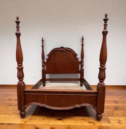 Lot 11- GORGEOUS! Queen Size Carved Cherry Solid Wood 4 Pencil Post Poster Bed - Amazing!