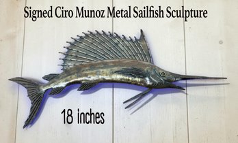 Lot 404 - Signed Ciro Munoz -Wall Art- Sailfish Swordfish Metal Sculpture - Beach House - Nautical Brutalist