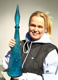 Lot 462 - 1960s Italian Genie Bottle In Aqua Blue Mid Century Decanter - Made In Italy - Empoli Art Glass