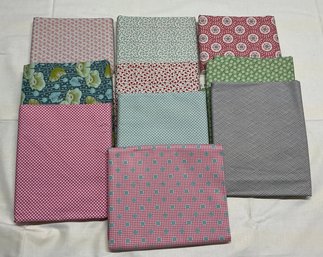 Lot 130Q - 10 Yards Cheerful Quilting Coordinating Fabric - Gingham, Aqua,  Red, Green, Gray - Floral, Dots
