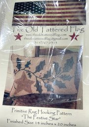 Lot 164Q- NEW!  Primitive Rug Hooking Pattern The Festive Star - Americana - The Old Tattered Flag