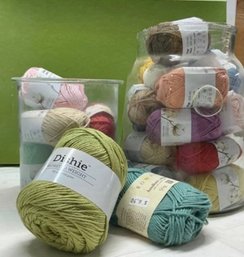 Lot 277Q - Jugs Full Of La Mia 100% Premium Hand Knitting Yarn & Mini Cotton Rowan & Dishie Multiple Colors