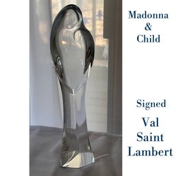 Lot 315- 1950s Clear Crystal Glass Abstract Madonna & Child - Signed Val Saint Lambert - Religious Sculpture