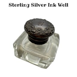 Lot 68WA- Sterling Silver Victorian Antique Cut Glass Ink Well With Monogram