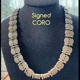 Lot 431LC - Signed CORO Silver Tone Necklace - Choker- Vintage Jewelry