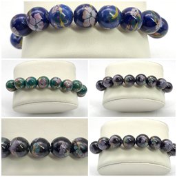 Lot 954WA - Painted Porcelain Beads Stretch Bracelets- Black, Blue, Green - 5